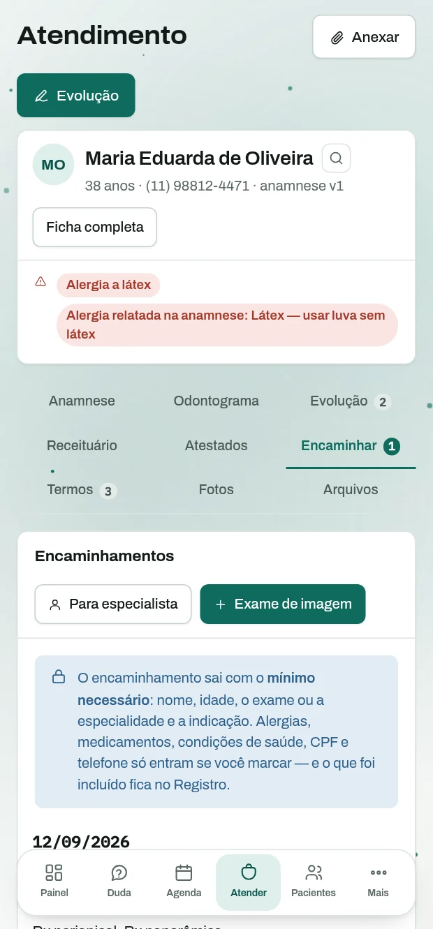A aba de encaminhamentos no celular, com o aviso de dados mínimos.