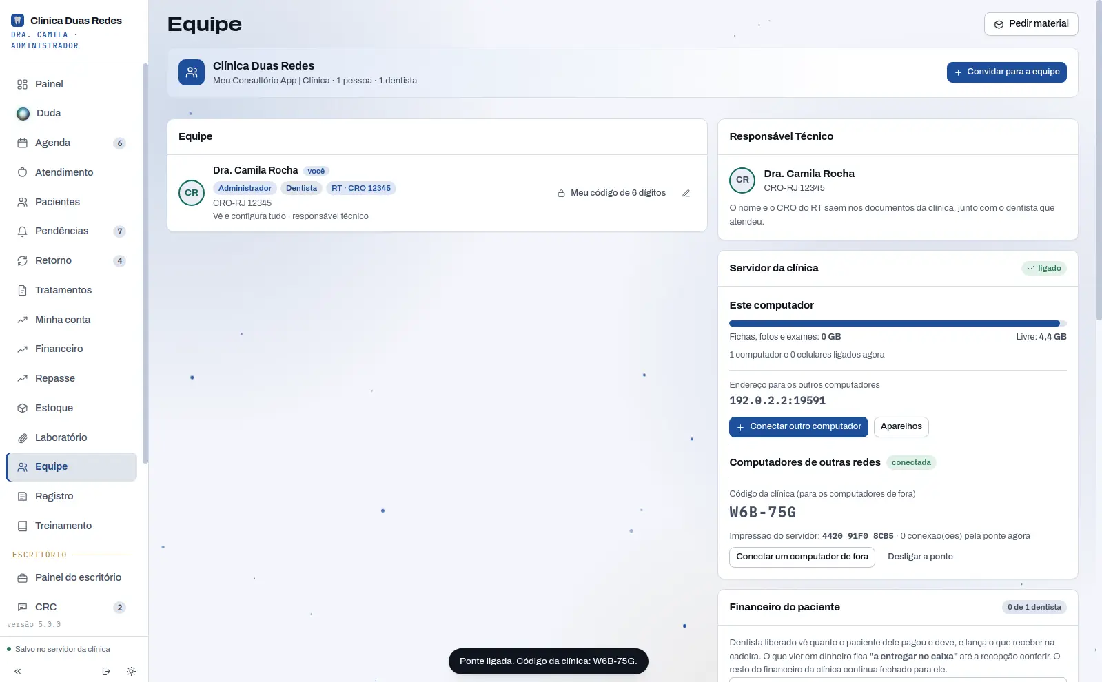 A ponte ligada, com o código da clínica